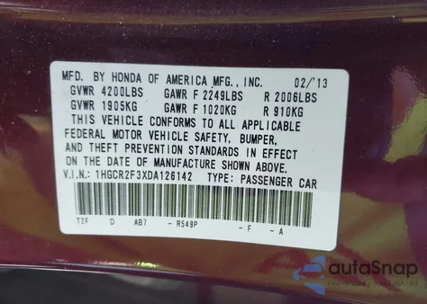 2013 Honda Accord Lx from USA, damaged, VIN 1HGCR2F3XDA126142